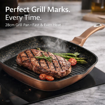 Alpine Cuisine 3-Piece Forged Aluminum Fry Pan Set – Nonstick Black & Gold Interior, Soft-Touch Handles, Includes Grill Pan & Skillet, Durable Heavy-Duty Cookware Set