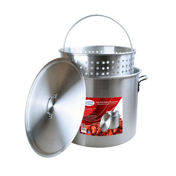 Alpine Cuisine Aluminum Crawfish Boiling Pot Set, 3-Piece 79L Stock Pot with Strainer Basket & Lid, Heavy-Duty Outdoor Cooker for Crawfish, Seafood, Crab & Turkey Frying