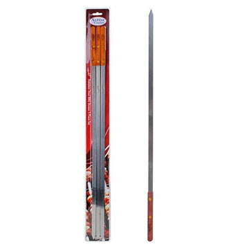 Set of 30 (3 pack) Stainless Steel BBQ Skewer Set with Wooden Handle, 27 inch, 0.5 mm Wide