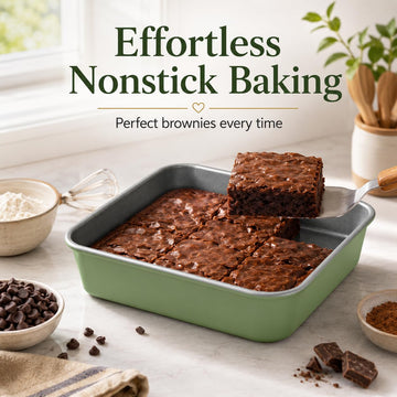 Alpine Cuisine 8-Inch Square Cake Pan – Heavy-Duty Durable Steel Bakeware with Gray Nonstick Coating, Easy-Release, Oven-Safe Baking Pan for Brownies, Cakes, Lasagna & Roasting – Watercress Green