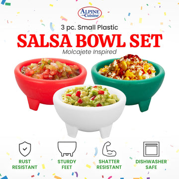 Alpine Cuisine Small Salsa Bowls (Molcajete) 3pc Set, Food Grade Plastic Material, Heavy Duty & Easy to Clean, Multi-Purpose Salsa Bowl for Serving, Durable & Dishwasher Safe