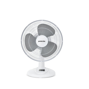 Proctor Silex 12-Inch Table Fan, 3-Speed Portable Desk Fan with Copper Motor, 3 Plastic Blades, Plastic Grill and Tube, 40W Electric Fan, 120V/60Hz, Two-Pin UL Plug, White