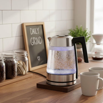 Alpine Cuisine 1.8L Electric Glass Kettle – 1100W Fast Boil, Cordless Design with LED, Auto Shut-Off & Boil-Dry Safety