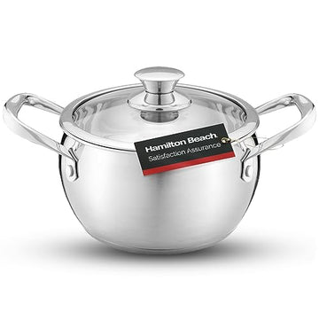 Hamilton Beach Stainless Steel 7-Quart Dutch Oven - Professional Premium Oven Safe Stock Pot with Ergonomic Handle & Glass Lid - Fryer Pot for Braising