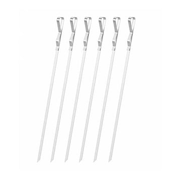 Alpine Cuisine Set of 6 Flat Stainless Steel BBQ Skewers, 19.5-Inch Reusable Metal Skewers for Grilling, Shish Kebab & Kabob
