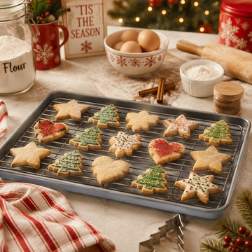 Alpine Cuisine 17-Inch Cookie Sheet with Cooling Rack, Nonstick Bakeware, Oven Safe, Easy Release for Baking, Roasting & Cookies, Chambray Blue