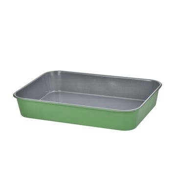Alpine Cuisine Rectangular Baking Pan, 0.6mm Carbon Steel Cake Pan & Roaster, Non-Stick Ceramic Ovenware, 9.4” x 13.5”, Watercress Green
