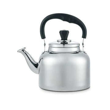 Alpine Cuisine 1L Stainless Steel Whistling Tea Kettle – Compact Stovetop Teapot with Heat-Resistant Black Handle & Knob – Mirror Finish, Durable Water Boiler for Tea & Coffee