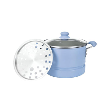 Alpine Cuisine 20- Quart Stock Pot with Lid, Aluminum Cooking Pot with Gray Ceramic Nonstick Coating, Steamer Insert for Soup, Pasta, Stews, and Dumplings, Watercress Green