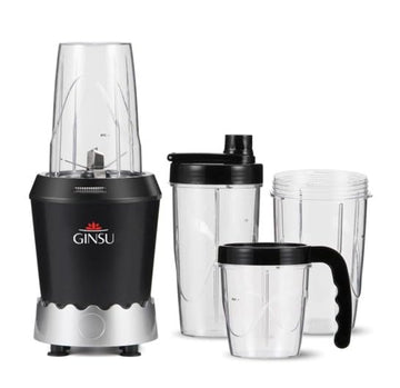 GINSU 7 pcs Personal Blender 1000W with Stainless Steel Blades 10, 18 & 24oz BPA Free Travel Cups Black