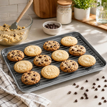 Alpine Cuisine 17-Inch Cookie Sheet with Cooling Rack, Nonstick Bakeware, Oven Safe, Easy Release for Baking, Roasting & Cookies, Northern Gray