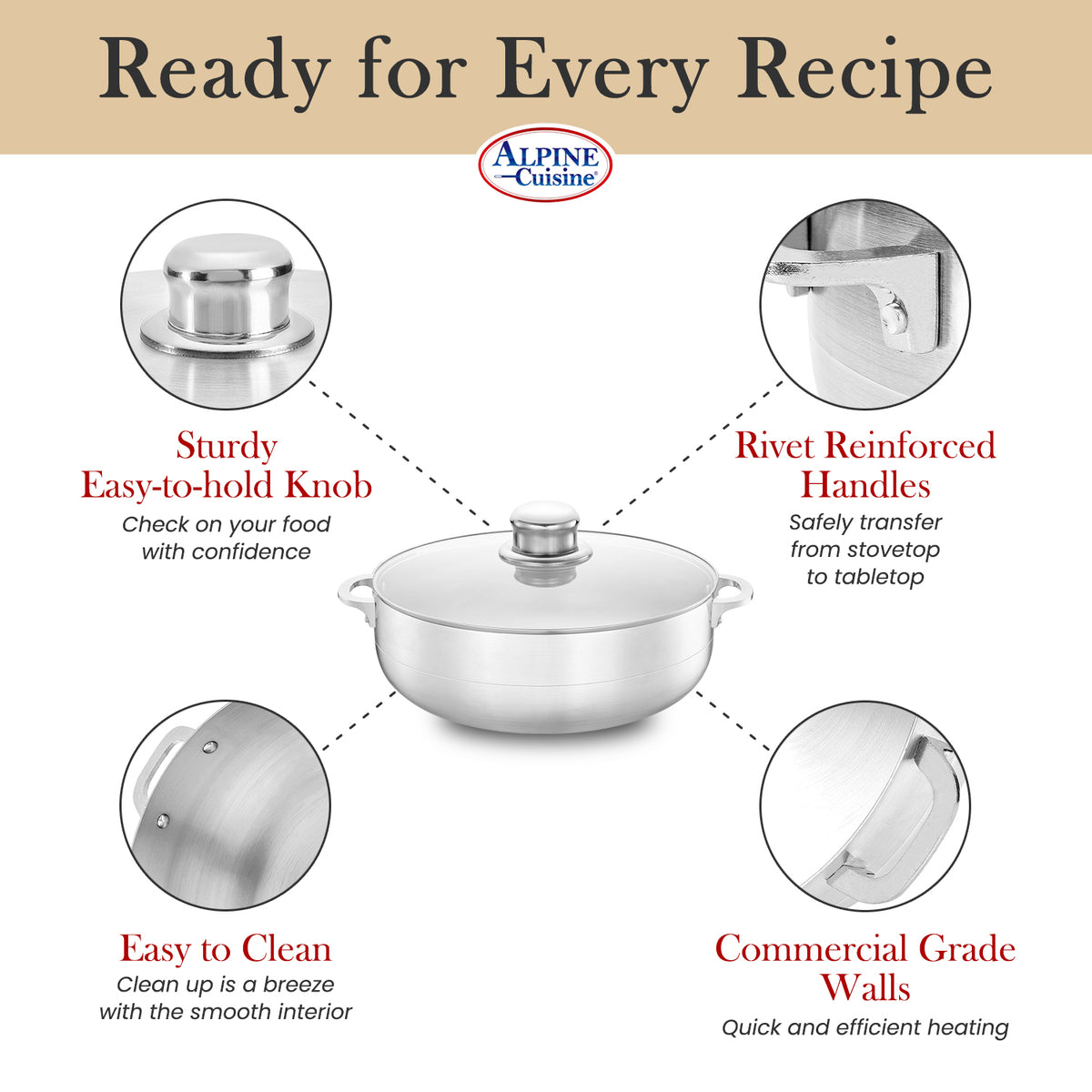 Alpine Cookware Alpine Cuisine 3-Quart Aluminum Caldero Stock Pot with Glass Lid, Cook