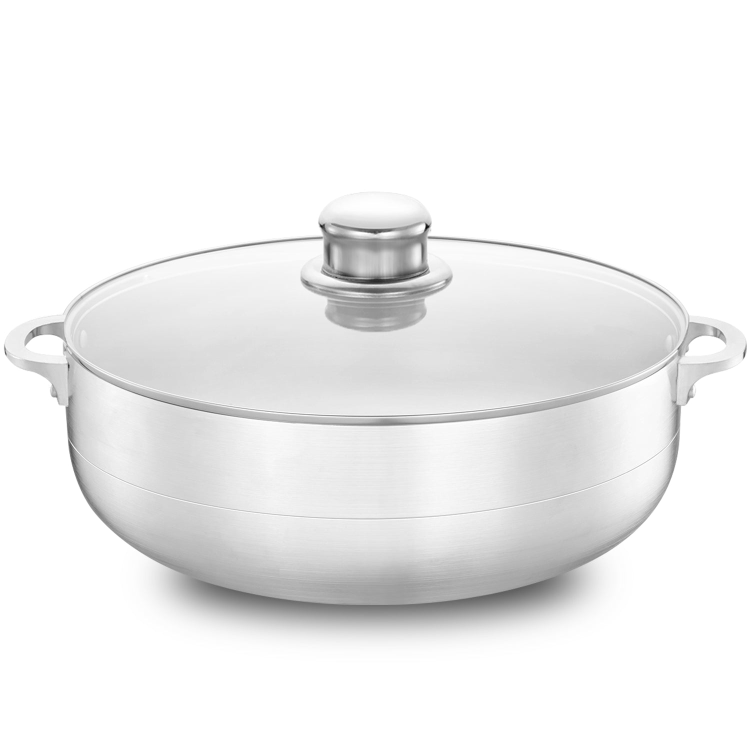 Alpine Cuisine 7-Quart Aluminum Caldero Stock Pot with Glass Lid, Cooking Dutch Oven Performance for Even Heat Distribution, Perfect for Serving Large & Small Groups, Riveted Handles Commercial Grade