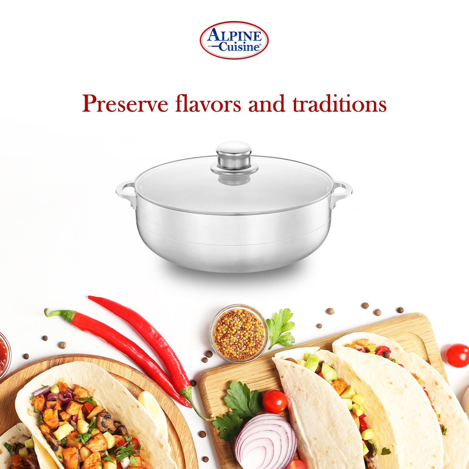 Alpine Cuisine 7-Quart Aluminum Caldero Stock Pot with Glass Lid, Cook