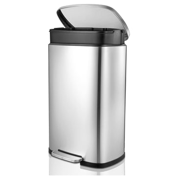 Stainless Steel Step Trash Bin - 13 Gallon (50L) Rectangular Pedal Bin with Soft Close Lid & Removable Inner Bucket, Fingerprint-Resistant Kitchen Trash Can, Ideal for Home, Office, or Commercial Use