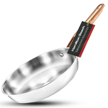 Hamilton Beach Stainless Steel Fry Pan 10 Inch with Riveted Fixed Handle, Nonstick Coating & Color Box Packing, Ideal for Searing, SautÃ©ing & Reheating, Easy to Clean & Heat Resistance (Rose Gold)