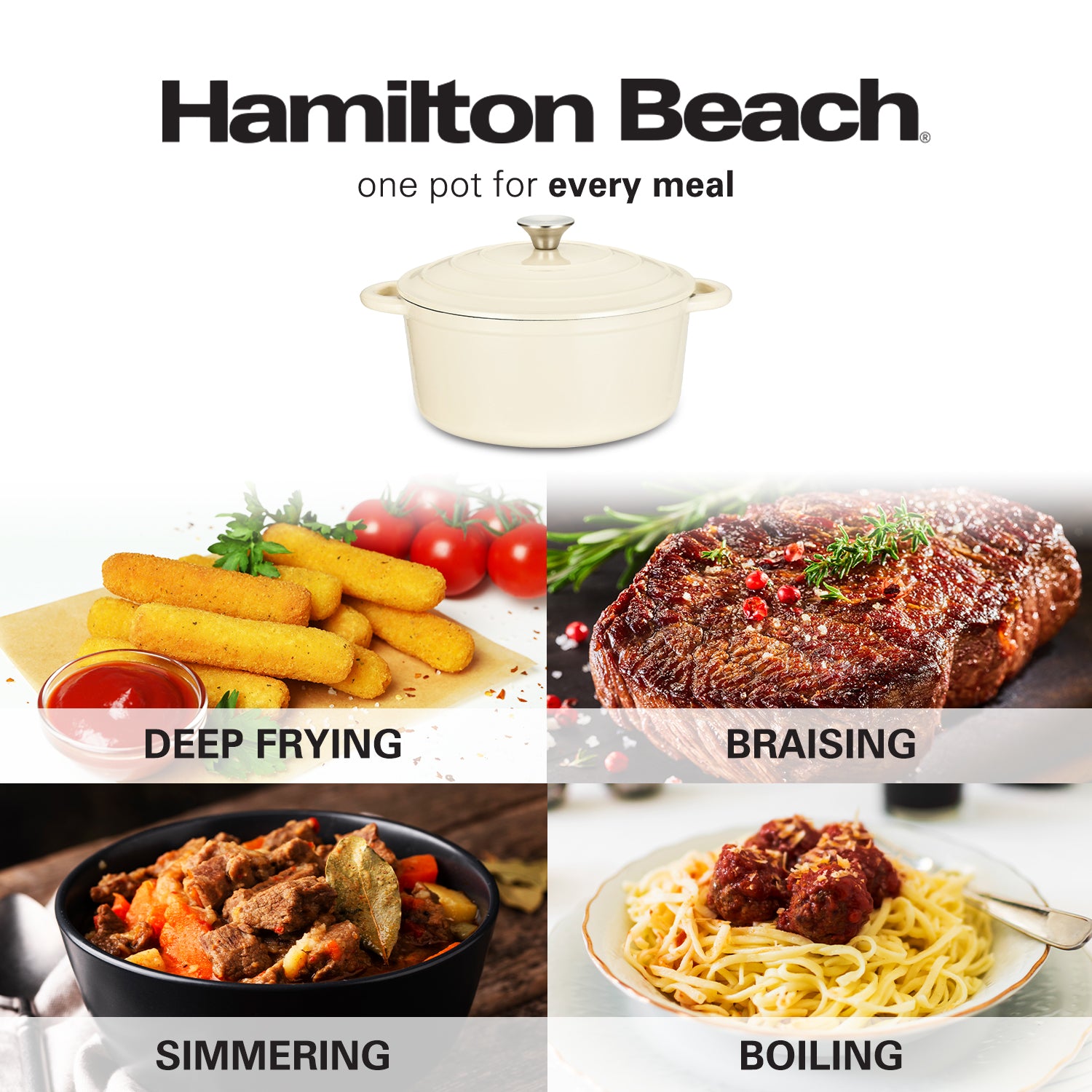 Hamilton Beach 8.5 Quart Aluminum Nonstick Marble Coating Even Heating  Round Dutch Oven Pot with Glass Lid and Wooden Like Soft Touch Handle, Dutch  Oven Pot for Baking, Braising, Roasting, and More 