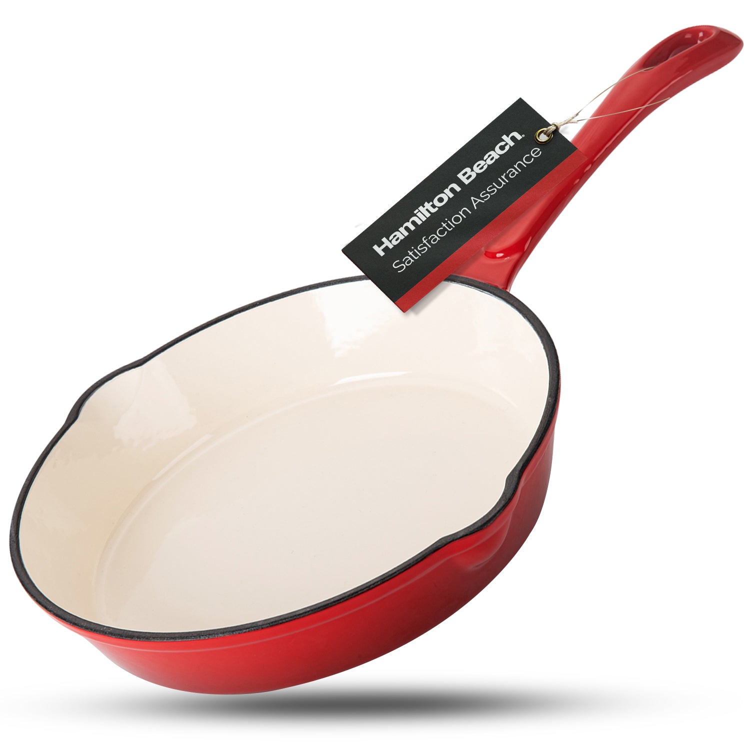 Hamilton Beach Enameled Cast Iron Fry Pan 10-Inch Red,  Cream Enamel coating, Skillet Pan For Stove top and Oven, Even Heat Distribution, Safe Up to 400 Degrees, Durable and Dishwasher Safe