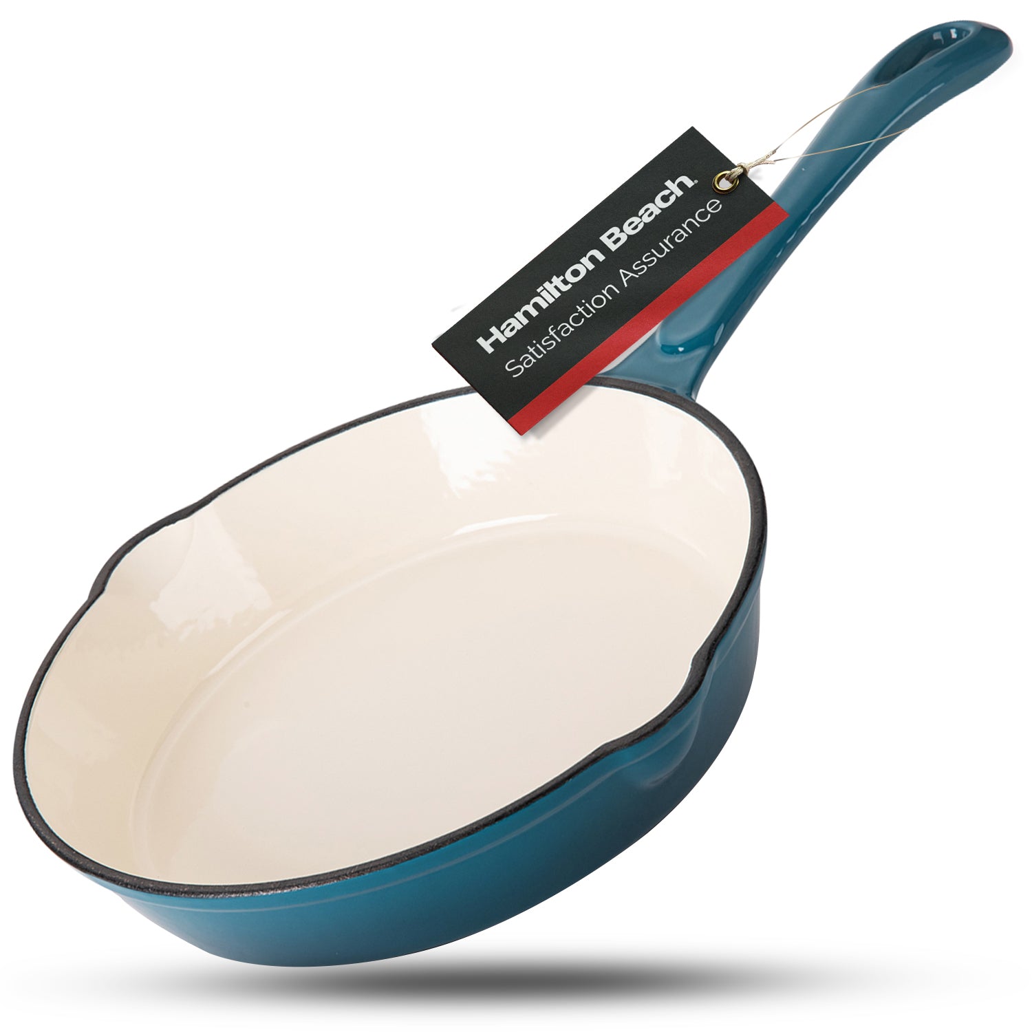 Hamilton Beach Enameled Cast Iron Fry Pan 8-Inch Navy,  Cream Enamel coating, Skillet Pan For Stove top and Oven, Even Heat Distribution, Safe Up to 400 Degrees, Durable and Dishwasher Safe