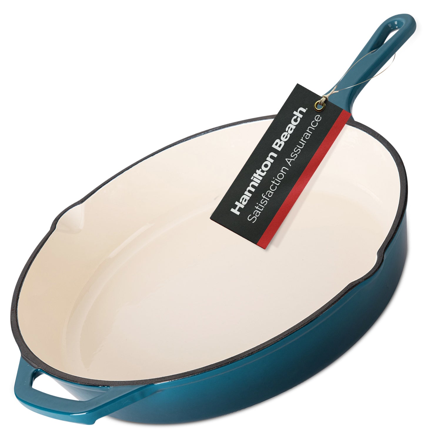 Hamilton Beach Enameled Cast Iron Fry Pan 12-Inch Navy,  Cream Enamel coating, Skillet Pan For Stove top and Oven, Even Heat Distribution, Safe Up to 400 Degrees, Durable and Dishwasher Safe