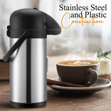 Alpine Cuisine Stainless Steel Thermos Vacuum 2.5-L Hand Pressed with Plastic Handle & Lid, Leak-Proof Sports drinks jug flask for Water Coffee Tea, Comfortable & Lightweight, Hot & Cold Beverage