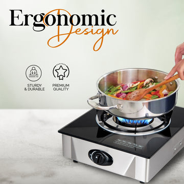 Alpine Cuisine Low-Pressure Gas Single Burner with Hose & Regulator | Kitchen Equipment & Camping Burner | Perfect for Home Cooking & Outdoor Gas Burner | Durable Color Box Packing & Easy To Use
