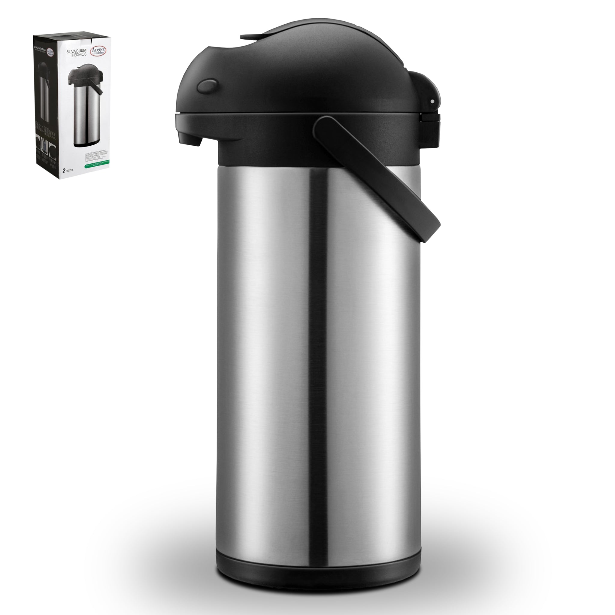 Alpine Cuisine Stainless Steel Thermos Vacuum 5-L Hand Pressed with Pl