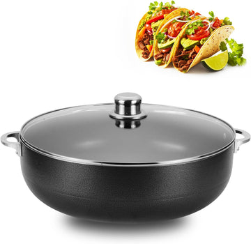 Alpine Cuisine Non-Stick Dutch Oven 11 Quart with Glass Lid | Multi-Purpose Aluminum Caldero for Braising - Boiling - Stewing | Nonstick Coating with Black Finish | Ideal for All Serving Sizes Pot