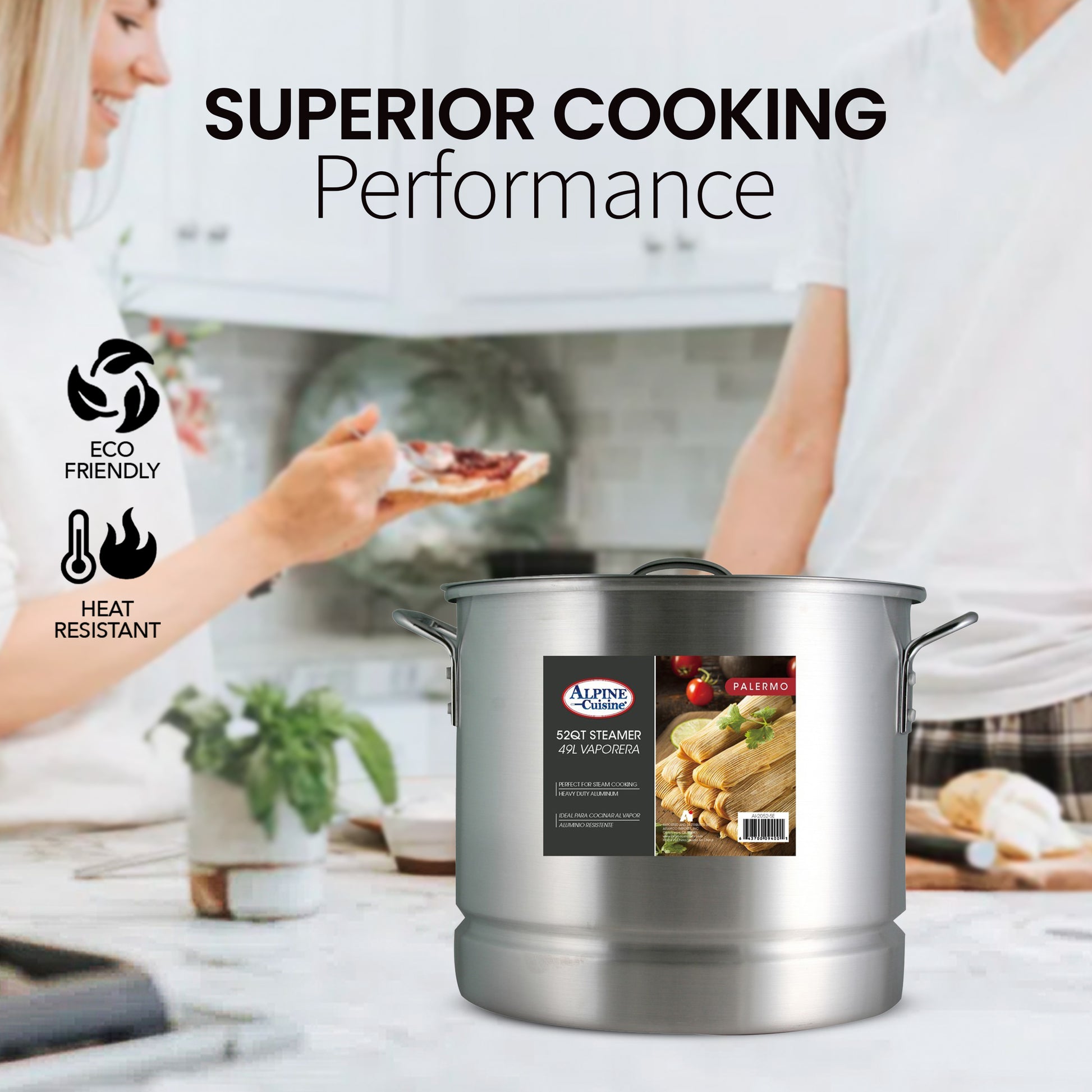 Alpine Cuisine Aluminum Steamer Stock Pot with Cooking Pot Lids 52 Qua