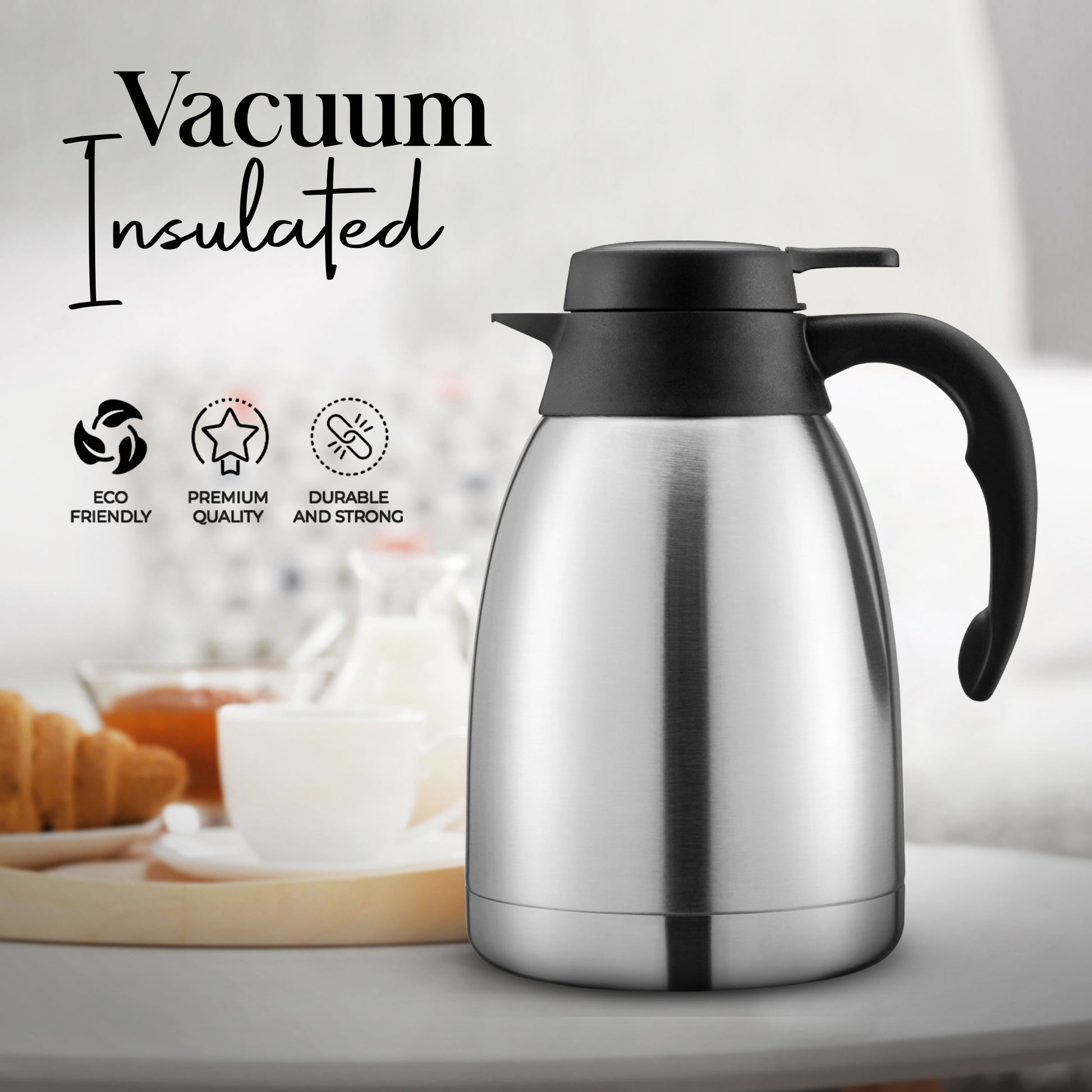 Thermos Glass Vacuum Insulated 2 Quart Pump Pot Gray Keep Drinks Hot Or  Cold