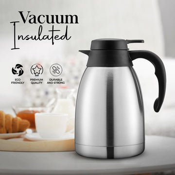 Alpine Cuisine Stainless Steel Thermos Vacuum 1.5-L Hand Pressed with Plastic Handle & Lid, Leak-Proof Sports drinks jug flask for Water Coffee Tea, Comfortable & Lightweight, Hot & Cold Beverage