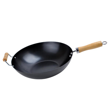 Alpine Cuisine 12.5" Carbon Steel Wok, Nonstick Cooking Pan with Wooden Handle, Ideal for Stir Fry, Sautéing, and Asian Cuisine