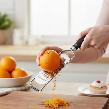 GINSU 12-Inch Coarse Stainless Steel Handheld Grater Multi-Purpose Kitchen Shredder for Hard Cheese, Vegetables, Chocolate & Root Vegetables Ergonomic Non-Slip Handle, Hanging Loop, Dishwasher Safe