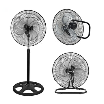 Proctor Silex 18-Inch Industrial Fan 3-in-1, Heavy Duty Convertible Pedestal, Wall Mount, and Floor Fan, High Velocity Air Circulator for Garage, Workshop and Home, Black