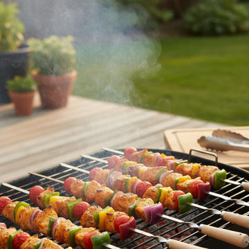 Alpine Cuisine Heavy-Duty 35" Stainless Steel BBQ Skewer with Wood Handle - Reusable & Extra-Long for Grilling, Shish Kebab & Roasting