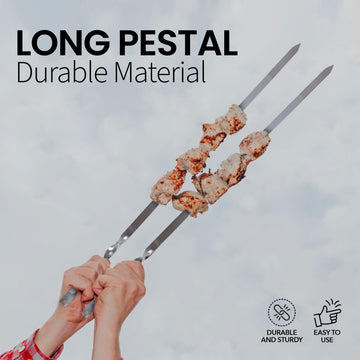 Alpine Cuisine Barbecue Skewers Stainless Steel 6pc Set with Twist Handle - BBQ Kabob Skewers Best for Grill - Kebab, Marshmallow, Fruit Stick - Great for Camping, Parties - Weddings – Easy to Clean