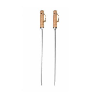 Alpine Cuisine 21.5" Stainless Steel BBQ Skewers, Set of 2 Reusable Flat Metal Grilling Skewers with Wooden Handles for Shish Kabob & Kebab