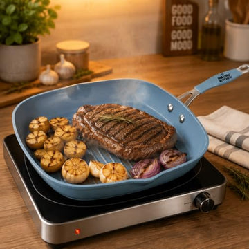 Mauro Kitchen 11" Forged Aluminum Grill Pan, Blue Ceramic Nonstick