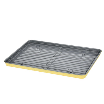 Alpine Cuisine 17-Inch Cookie Sheet with Cooling Rack, Nonstick Bakeware, Oven Safe, Easy Release for Baking, Roasting & Cookies, Lemon Drop Yellow