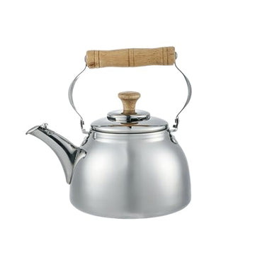 Alpine Cuisine 2L Whistling Tea Kettle - Stainless Steel Stovetop Water Boiler with Stay-Cool Wood Handle - For Tea, Coffee & Hot Water