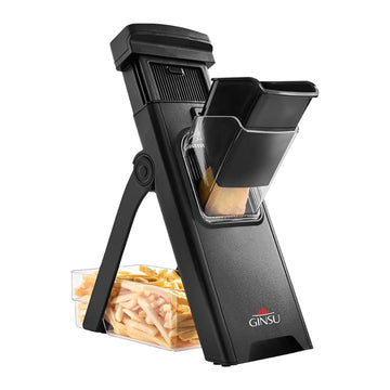 GINSU Plastic Pro Vertical Slicer – 14x6x5in Adjustable Vegetable & Fruit Cutter, Multifunctional Food Slicer with Safety Guard and Non-Slip Base