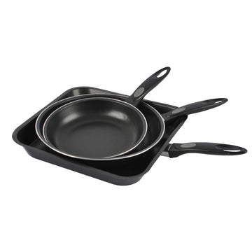 Alpine Cuisine 3-Piece Nonstick Breakfast Pan Set – 7”, 9.5” & 11” Carbon Steel Fry Pans, Black Skillet Set for Eggs, Pancakes & Everyday Cooking, Durable Nonstick Coating