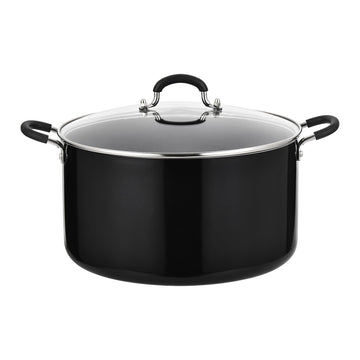 Alpine Cuisine 7.7Qt Aluminum High Pot with Glass Lid, Nonstick Black Coated Stock Pot, Large Cooking Pot with Handles, Durable & Lightweight, Ideal for Soups, Stews, Pasta, Family Cooking