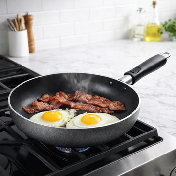 Alpine Cuisine 12" Nonstick Frying Pan – Ultra-Durable Forged Aluminum Skillet – PFOA-Free Marble Interior – Easy Clean, Even Heat, Induction Compatible Fry Pan – Gray