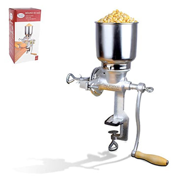 Alpine Cuisine Manual Cast Iron Coffee Grinder 17" High Hopper Multi-Purpose Mill for Corn Nuts Wheat Spices Seed Herbs Heavy Duty for Kitchen Homes & Restaurant, Silver