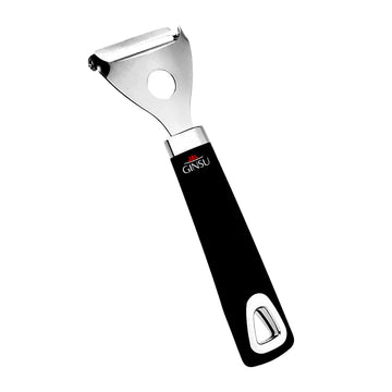GINSU Pro Y-Shaped Swivel Peeler, 7in, Premium Stainless Steel Blades, Comfortable Black TPR Handle, Easy-Clean Kitchen Tool