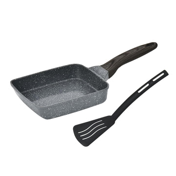 Alpine Cuisine Omelette Pan 6x7 Inch with Spatula, Nonstick Marble Ceramic Coated Aluminum Fry Pan, Wood Handle, Egg Pan for Easy Cooking & Cleaning
