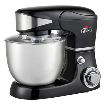 GINSU 6-Speed Electric Stand Mixer, 400W Motor, Stainless Steel Bowl, Whisk, Dough Hooks & Flat Beater, Black Kitchen Mixer