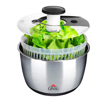 GINSU Pump Salad Spinner with Stainless Steel Bowl 6L Large Capacity Manual Spinner, Durable BPA-Free Design for Fast Drying Lettuce, Vegetables & Fruits