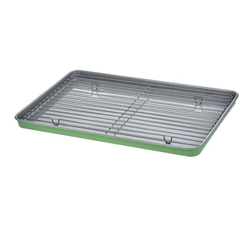 Alpine Cuisine 17-Inch Cookie Sheet with Cooling Rack, Nonstick Bakeware, Oven Safe, Easy Release for Baking, Roasting & Cookies, Watercress Green
